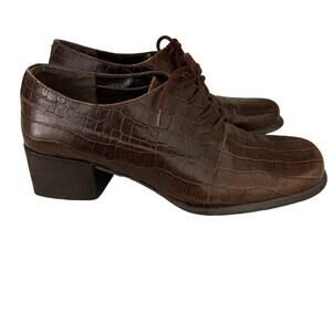 Bandolino Brown Crocodile Genuine Leather Vintage Chunky Oxford Shoes Size 6